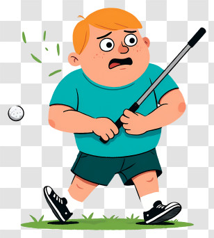 Stout Boy - Boy Playing Golf With Surprised Expression Transparent PNG