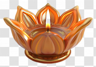 Diwali Diya - Lotus Candle Decoration With Light And Flame Transparent PNG