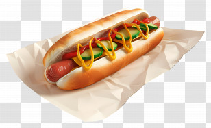 Hot Dog - Hotdog With Mustard And Ketchup On Wrapper Transparent PNG