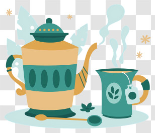 Tea Time - Teapot And Cup With Tea Bag Transparent PNG