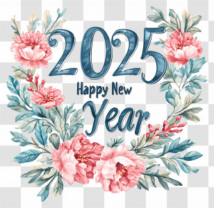 2025 Happy New Year - Elegant 2025 Happy New Year Floral Greeting Design Transparent PNG
