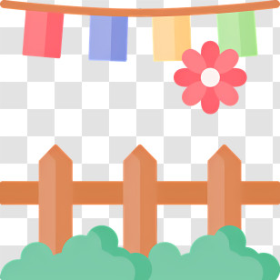 Spring - Garden Fence With Colorful Flags Transparent PNG