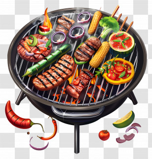Bbq - Grill With Various Barbecue Food And Vegetables Transparent PNG