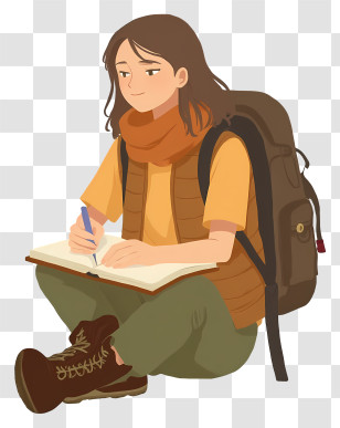 Girl Going On Hiking Adventure - Girl Writing In A Notebook Transparent PNG