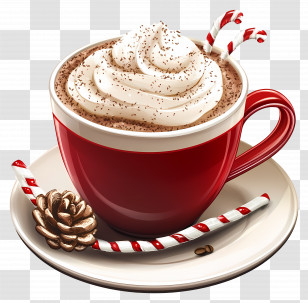 Christmas Coffee Cup - Red Cup With Whipped Cream And Candy Cane Transparent PNG