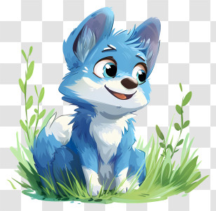 Bluey - Cute Blue Cartoon Puppy On Grass Transparent PNG