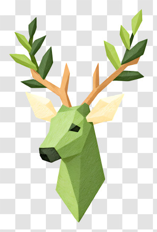 Deer Head With Leaf - Green Geometric Deer With Leaves Transparent PNG