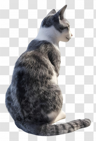 Sitting Cat Side View - Gray And White Feline Transparent PNG