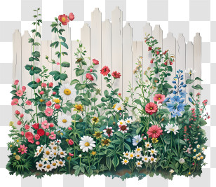 Garden Fence - Flower Garden Along White Fence Transparent PNG