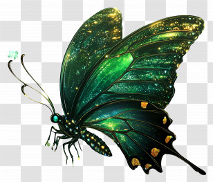 Glitter Butterfly - Green Glitter Butterfly With Sparkling Wings Transparent PNG
