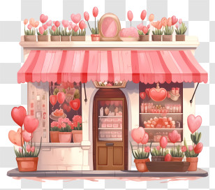 Cartoon Valentines Day Romantic Stall - Cute Flower Shop With Heart Decorations Transparent PNG