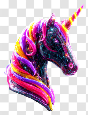 Psychedelic Color - Neon Rainbow Unicorn Bust Transparent PNG