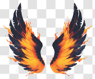 Fire Wings - Fiery Orange And Black Feathered Wings Transparent PNG