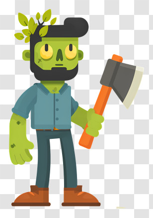 Zombie With Axe - Green Zombie With Axe Cartoon Illustration Transparent PNG
