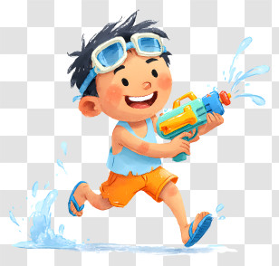 Boy Playing Water Gun - Playful Boy With Water Gun Transparent PNG