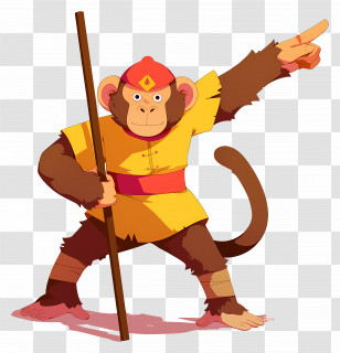 Sun Wukong - Monkey Character With Staff Transparent PNG