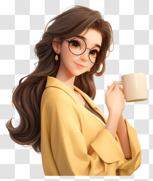 Woman Holding Coffee Cup - Woman Holding A Mug With Glasses Transparent PNG