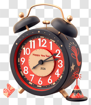 2026 New Year Clock - Retro Alarm Clock 'Happy New Year' 2026 Transparent PNG