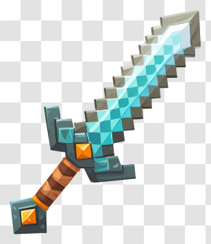Minecraft Knife - Pixelated Sword With Blue Blade Transparent PNG