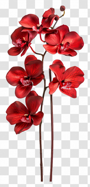 Orchid Flower - Vibrant Red Orchid Flowers On Stem Transparent PNG