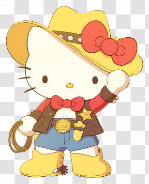 Hello Kitty Cowboy - Cowboy Cat Cartoon Character Transparent PNG