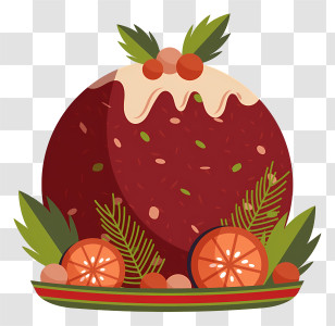 Red Fruit Or Vegetable - Festive Christmas Pudding With Oranges Transparent PNG