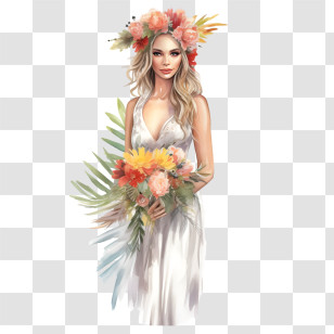 Wedding Dress
 - Elegant Woman With Flower Bouquet Transparent PNG