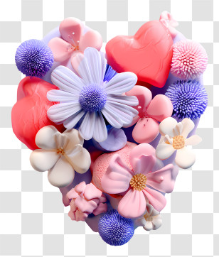 Heart Shaped Flower Arrangement - Colorful Flower And Heart Art Composition Transparent PNG