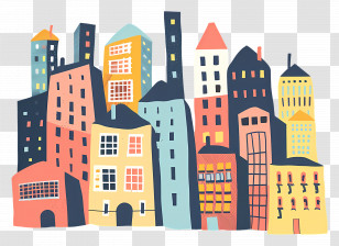 City - Colorful City Buildings Illustration Transparent PNG