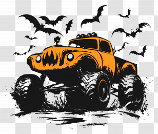 Halloween Monster Truck - Monster Truck With Bats Transparent PNG