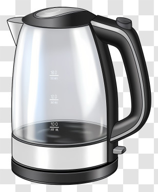 Glass Kettle - Modern Glass Electric Kettle With Black Handle Transparent PNG
