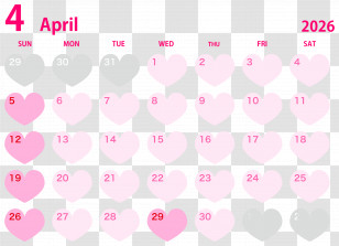 April 2026 Calendar - April 2026 Heart-themed Calendar Transparent PNG