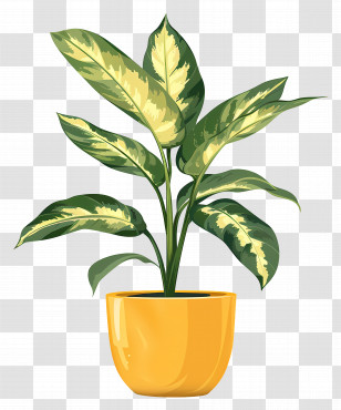 Indoor Plant - Green Houseplant With Yellow Pot For Interiors Transparent PNG