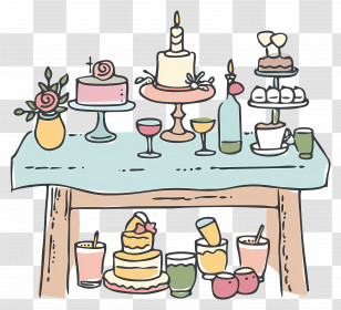 Wedding Reception - Dessert Table With Cakes And Drinks Transparent PNG