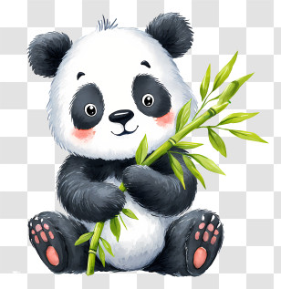 Baby Panda Holding Bamboo - Cute Panda With Bamboo Transparent PNG