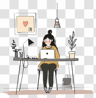 Cartoon Woman Working - Woman Working At Desk Transparent PNG
