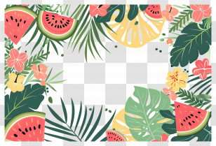 Summer Background - Bright Tropical Fruit Frame With Floral Accents Transparent PNG