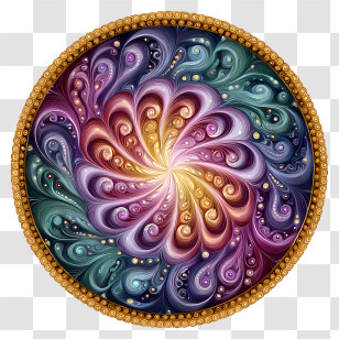 Swirl Mandala - Colorful Spiral Pattern With Golden Border Transparent PNG