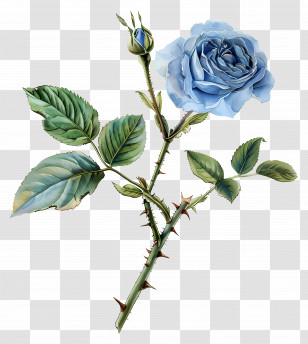Blue Rose - Mystical Blue Rose Illustration With Thorns Transparent PNG