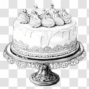 Cake Drawing - Black And White Cake On Stand Transparent PNG