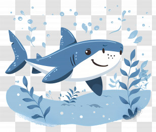 Cute Shark - Cute Cartoon Shark In Underwater Scene Transparent PNG