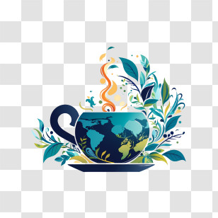 International Tea Day - Earth-Themed Coffee Cup Illustration Transparent PNG
