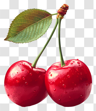 Red Cherry - Vibrant Cherries With Leaf Transparent PNG