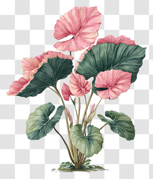 Pink Velvet Plant - Pink And Green Botanical Leaves Transparent PNG