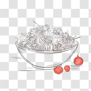 Doodle Noodles - Illustration Of A Bowl Of Noodles With Tomatoes Transparent PNG