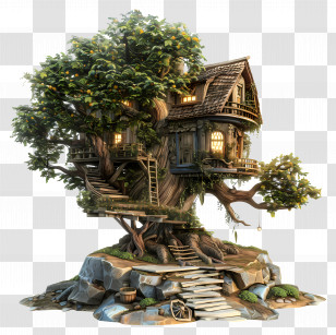 Magic Tree House - Fantasy Treehouse With Wooden Stairs Transparent PNG