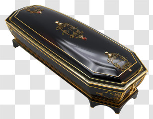 Funeral - Black Ornate Coffin With Gold Details Transparent PNG