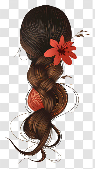 Braided Hair Wig - Beautiful Braided Hair With Red Flower Transparent PNG