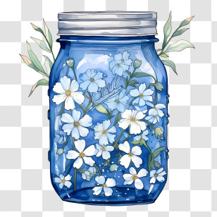 National Mason Jar Day - Beautiful Flower Jar With Delicate Blue Design Transparent PNG