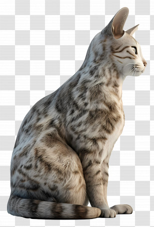 Sitting Cat Side View - Realistic 3D Cat Sitting Gracefully Transparent PNG